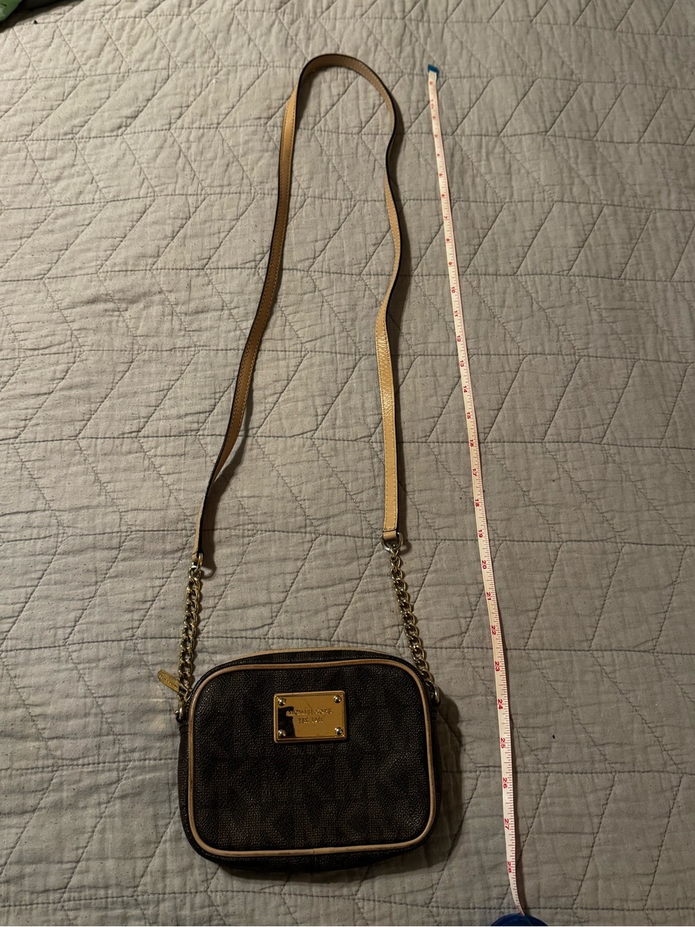 Michael Kors Brown and Tan Crossbody with Gold Chain
